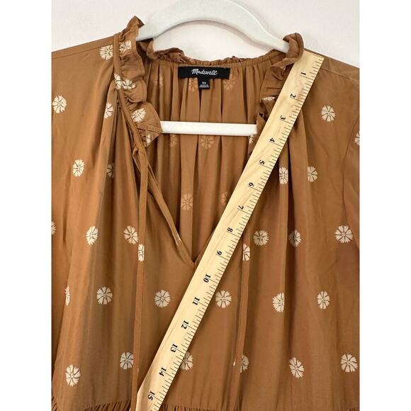 Madewell Womens V-Neck Long Sleeve Ruffle Tiered Western Boho Mini Dress Size XS - Picture 9 of 9